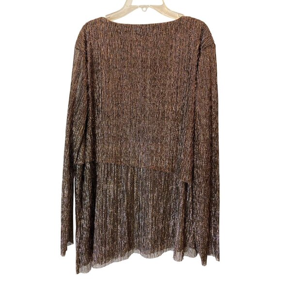 Chicos Metallic Long-Sleeve V-Neck Tunic Top Black/Gold XL Chicos 3 - Picture 2 of 10